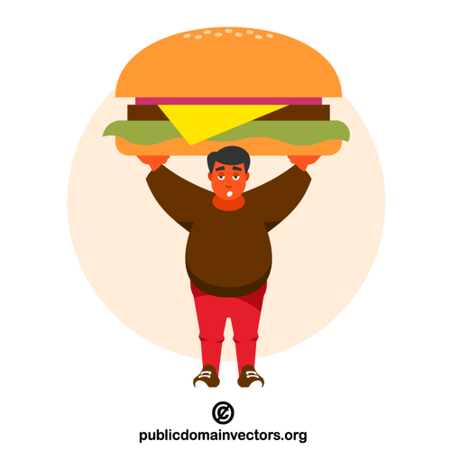 Mann som bærer en stor hamburger