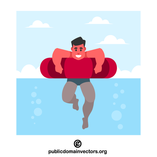 Şişirilebilir bir halka üzerinde yüzen adam