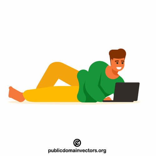 Pria berbaring dengan laptop