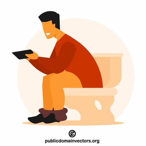 Muž sedící na záchodovém prkénku