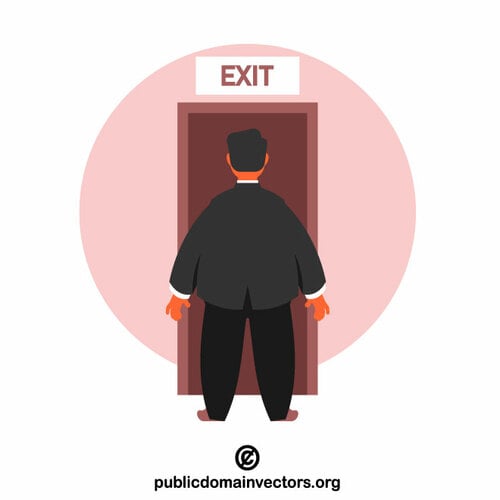Man standing in front of exit door