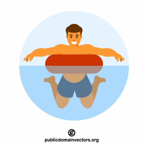 Muž ve vodě s plaveckým kruhem