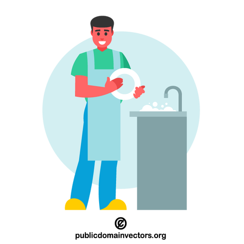皿洗いをする男