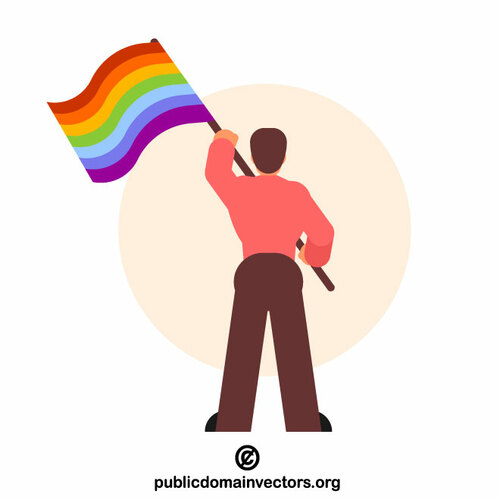 Мужчина размахивает флагом ЛГБТ