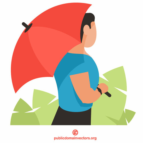 Homem com guarda-chuva vermelho