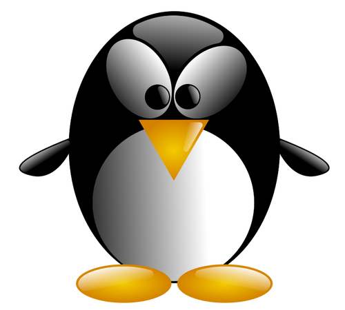 Illustration av tecknad pingvin med stora ögon