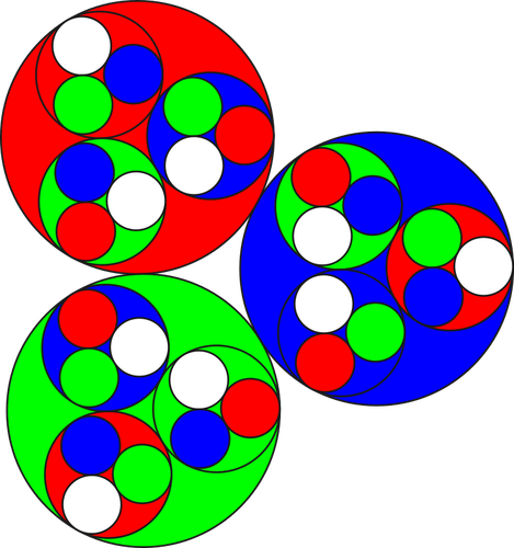 Vector afbeelding van rode, groene en blauwe cirkels binnen kringen