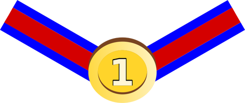Векторное изображение золотой медали с красной и синей лентой