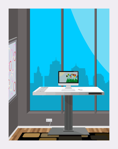 Schreibtisch mit Stadt-Ansicht-Vektor-Bild