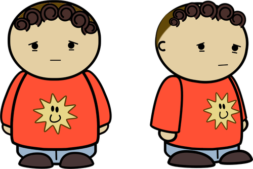 Vektorgrafik sorgliga komiska pojken i röd tröja