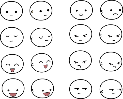 Vector tekening van expressies emoticon-achtige sets