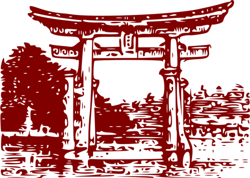 Miyajima Torii en ilustración de vector rojo