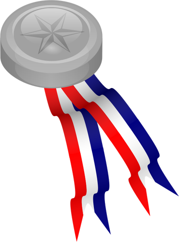 Medalha de platina com fita azul, branco e vermelho vetor clip-art