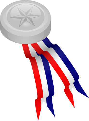 Medalha de prata com ilustração vetorial de fita azul, branco e vermelho