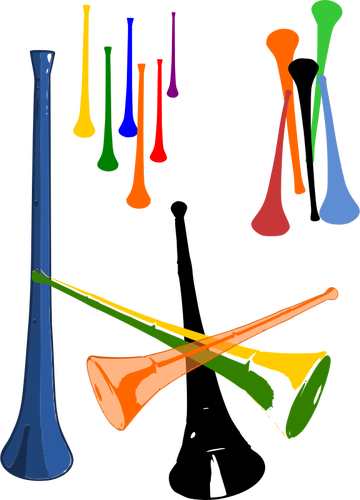 Ilustración vectorial de plásticas vuvuzelas