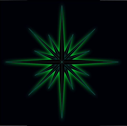 Vector illustration of glowing green star on black background