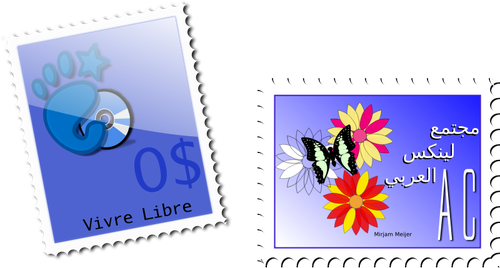 Vektorigrafiikka tontun ja perhosen postimerkeistä