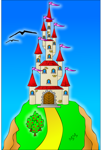 Zamek na wzgórzu grafika wektorowa