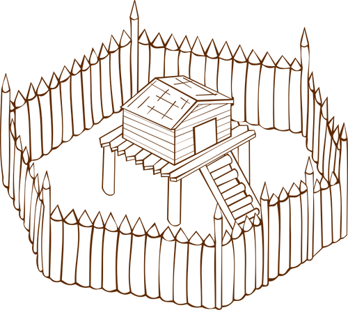 矢量图形的角色扮演游戏地图图标为一个木制的堡垒