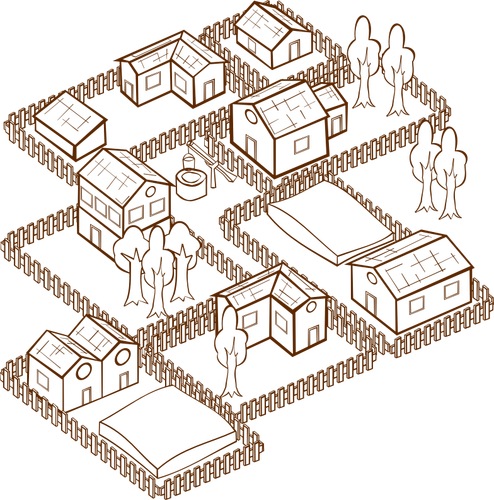صورة متجهة من دور لعب لعبة خريطة رمز لقرية