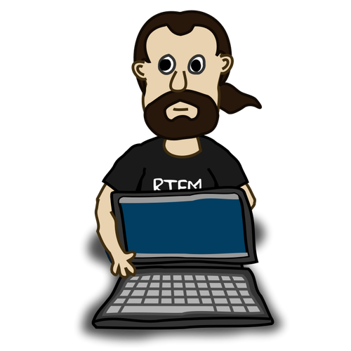 Comic-Figur mit einem Laptop-Vektor-Bild