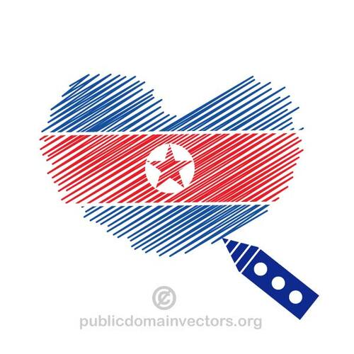 दिल के आकार के साथ उत्तरी कोरिया झंडा