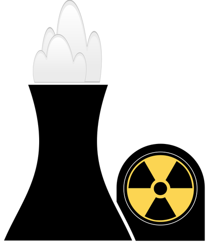 Nucleaire plant zwarte en gele illustraties