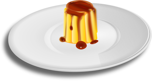 Vector miniaturi de crema caramel pe dinnerplate