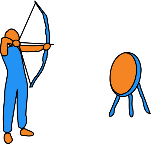Vector tekening van man figuur gericht boog en pijl op een doel