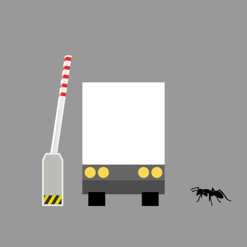 Vector illustraties van vrachtwagen verlaten een parkeerplaats