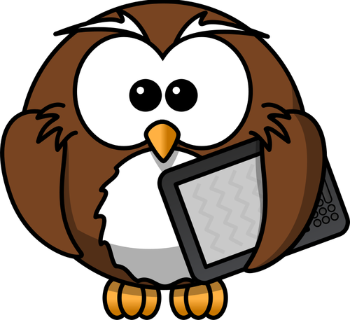 猫头鹰与电子书阅读器矢量图像