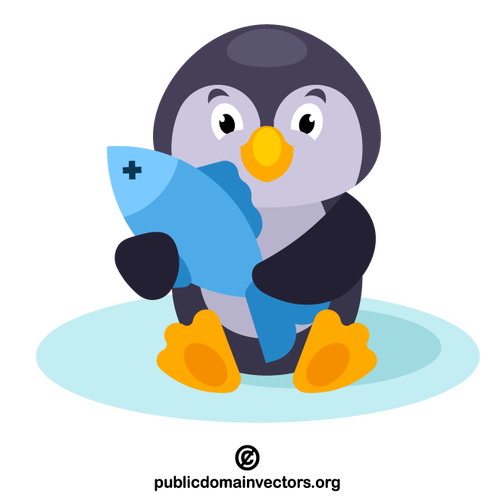 Пингвин держит рыбу