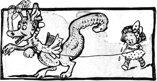 Vector drawing of dragon pulling girl