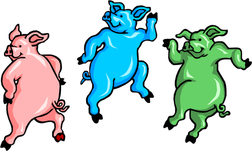 Drie gekleurde varkens