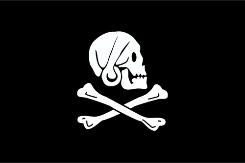 Ilustración vectorial de bandera pirata con calavera mirando hacia los lados