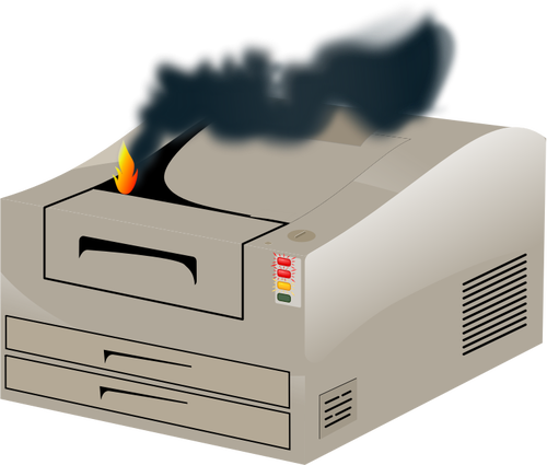 Vector de la imagen de la impresora láser en el fuego