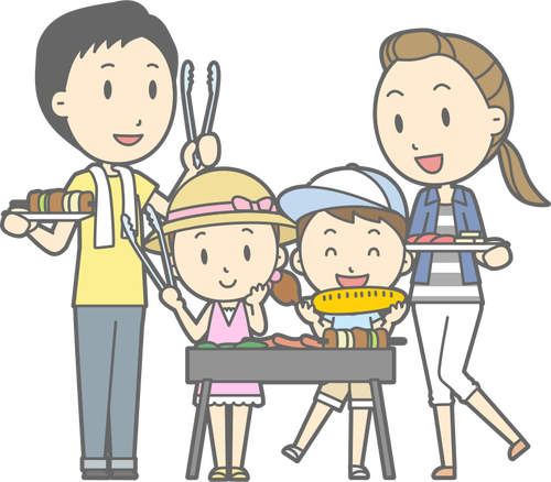 Estilo de churrasco com a família dos desenhos animados