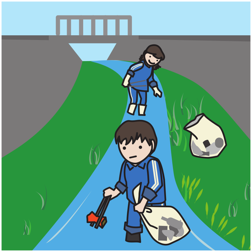 Bénévoles, nettoyage de rivière