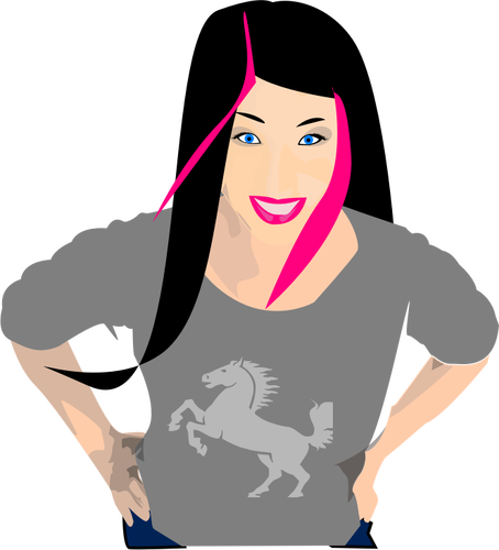 Donna con grafica vettoriale di capelli neri e rosa