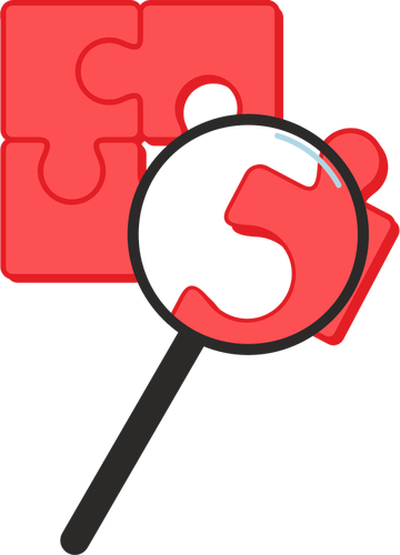 Vector de dibujo de puzzle roja ampliada con lupa