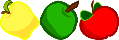 Vektorový obrázek žluté, zelené a červené jablko