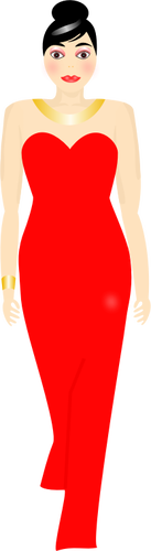 Vektor ilustrasi wanita dalam gaun merah panjang