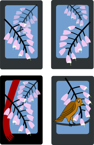 Illustrazione vettoriale di uno scenario di primavera su quattro carte
