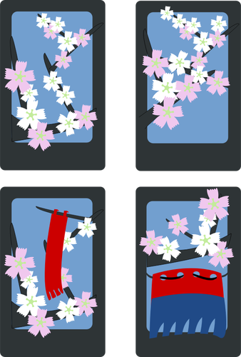 4 枚のカードに春の花の田園風景のベクター画像