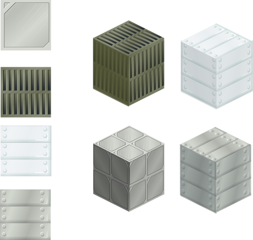 Ilustração em vetor de conjunto de telhas metálicas e caixas