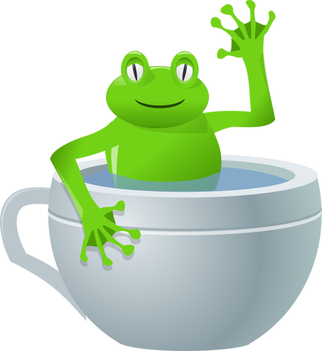 Vector drawing of frog in a tea cup
