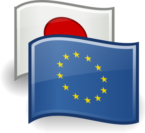 Piirustus EU:n ja Japanin lipuista