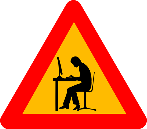 Vector afbeelding van man bij computer waarschuwing verkeersbord