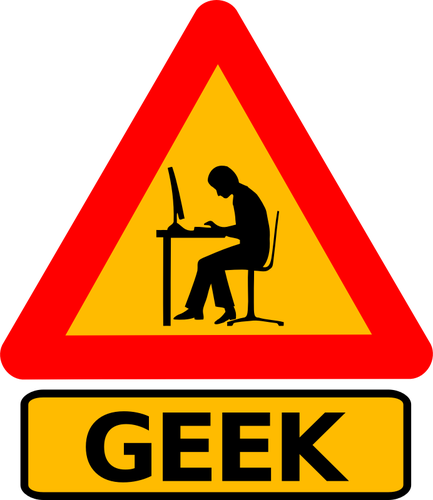 Vector clip art of man geek warning road sign