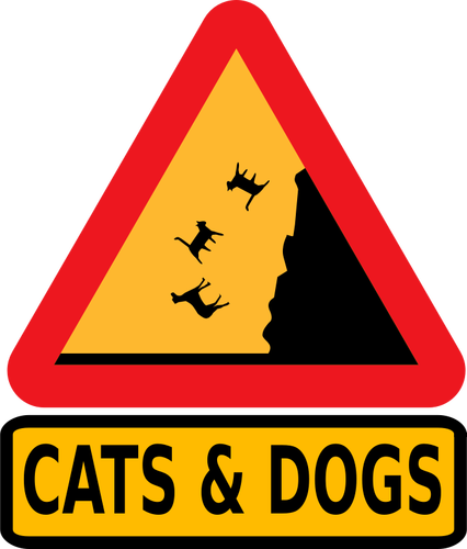 Vektorikuva putoavia kissoja ja koiria varoitus liikennemerkki